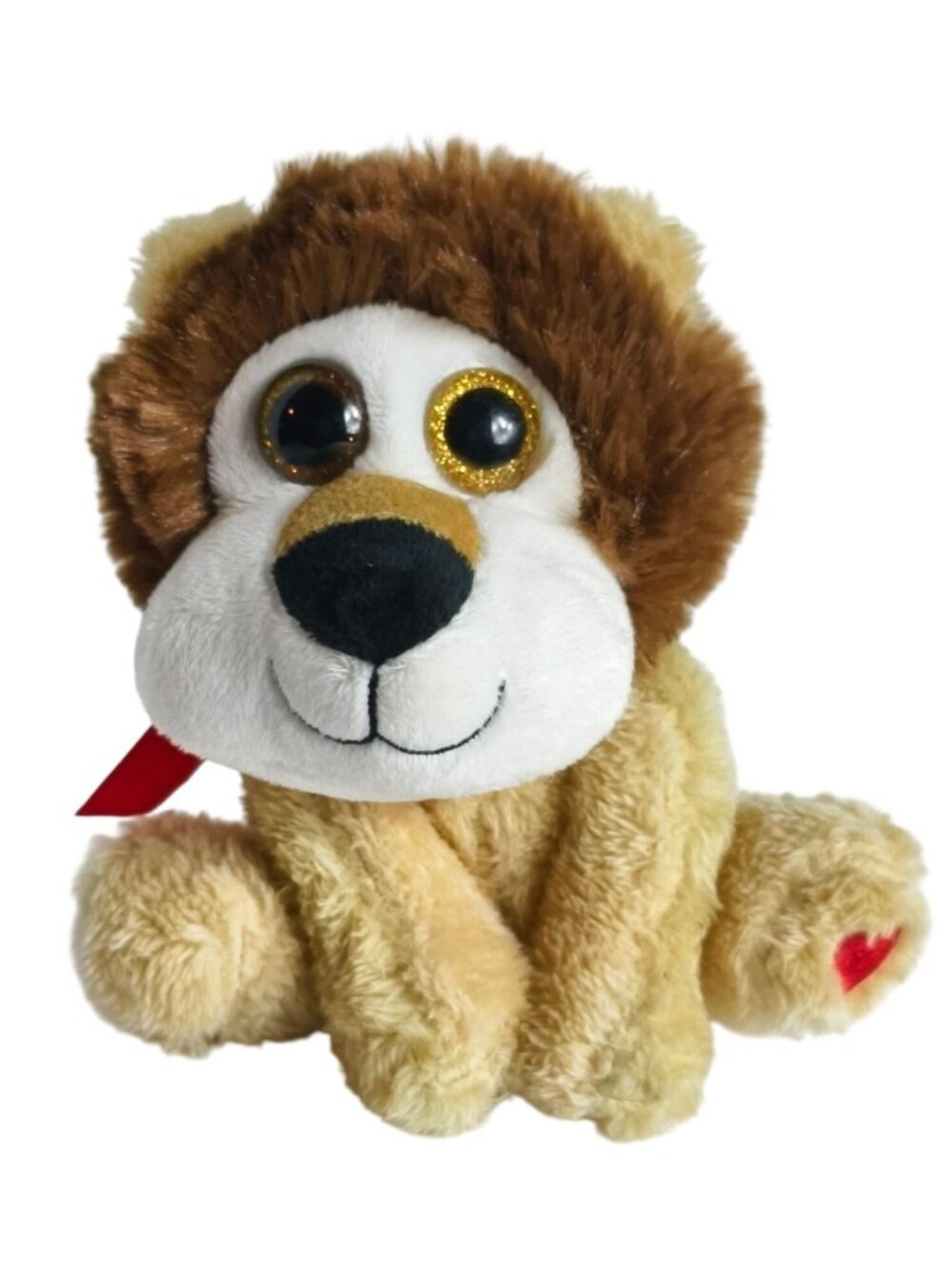 Kellytoy Valentines Lion Plush 7" Big Glitter Eyes Soft Brown Mane Heart Love